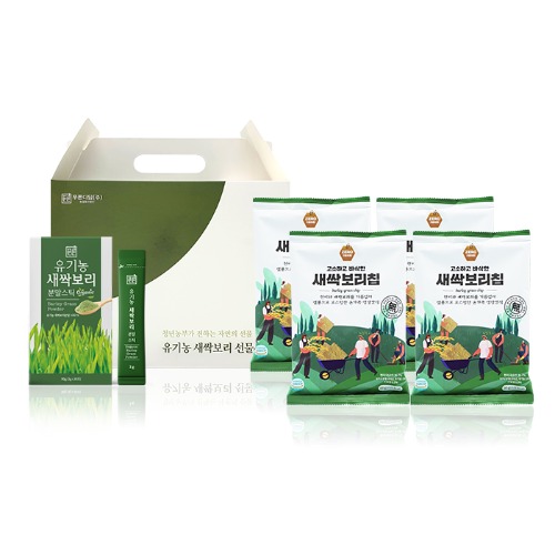 [선물세트] 국내산 유기농 새싹보리 분말스틱 1박스 + 새싹보리칩 4봉
